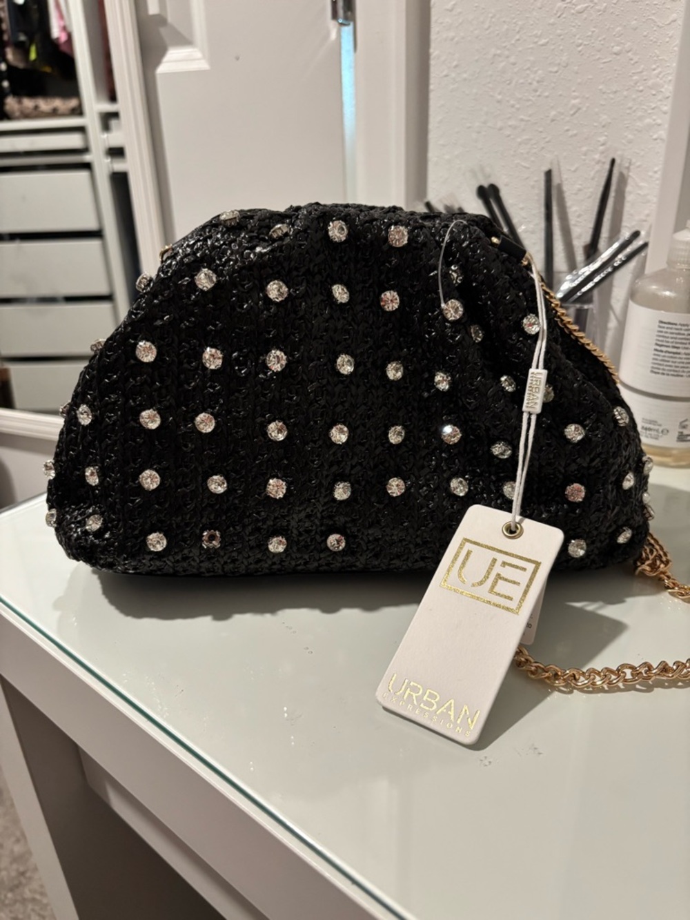Urban Expressions Black Sequin Clutch with Crystal Studs